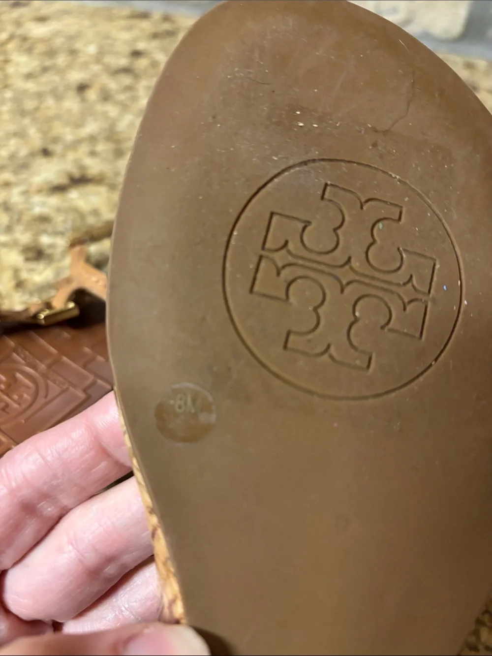 Tory Burch sz 8M Pauline Tan Leather T-Strap Wedge Sandals